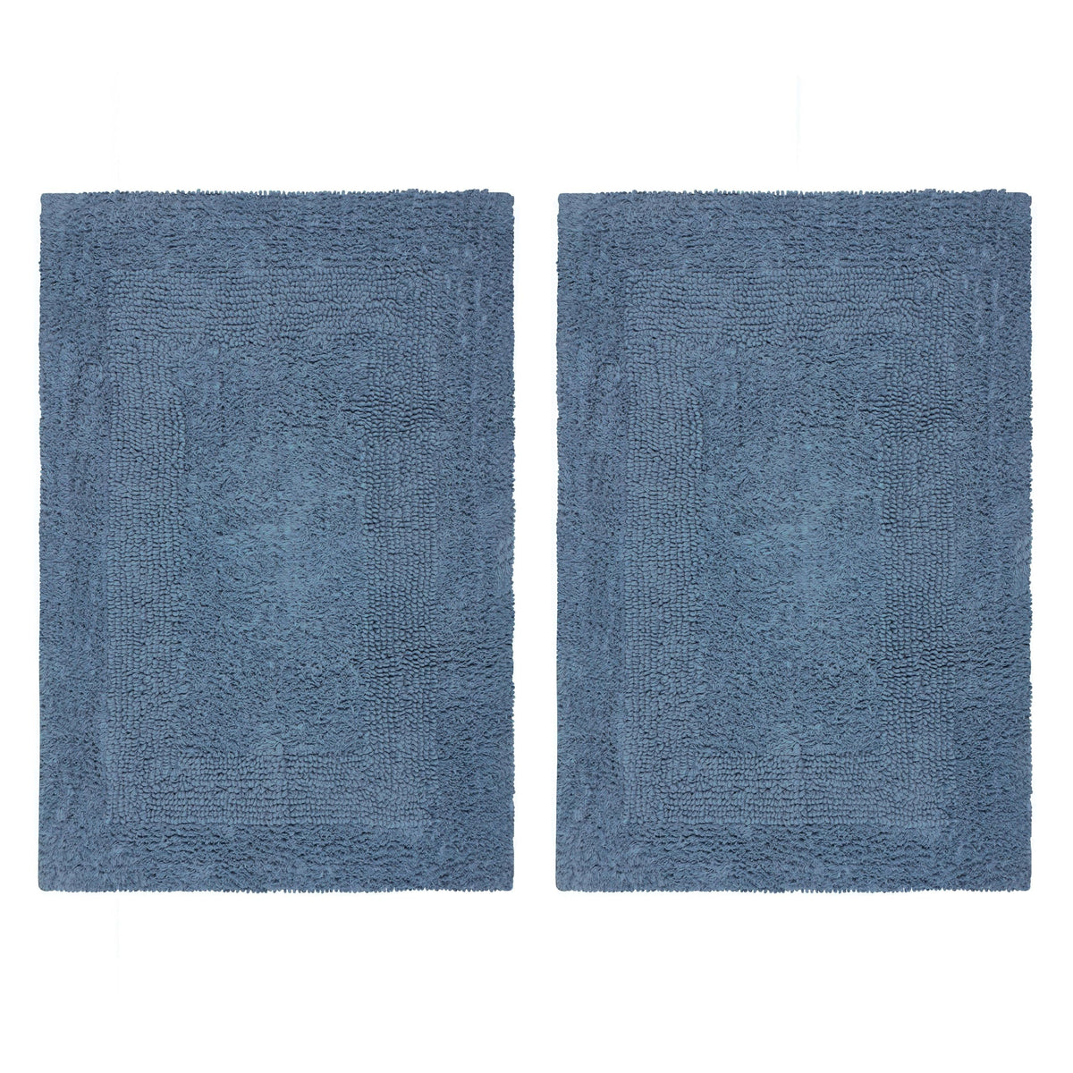 COTTON CRAFT 2 Pack Reversible Bath Mat Rug - Soft Plush -17x24- Azure Blue