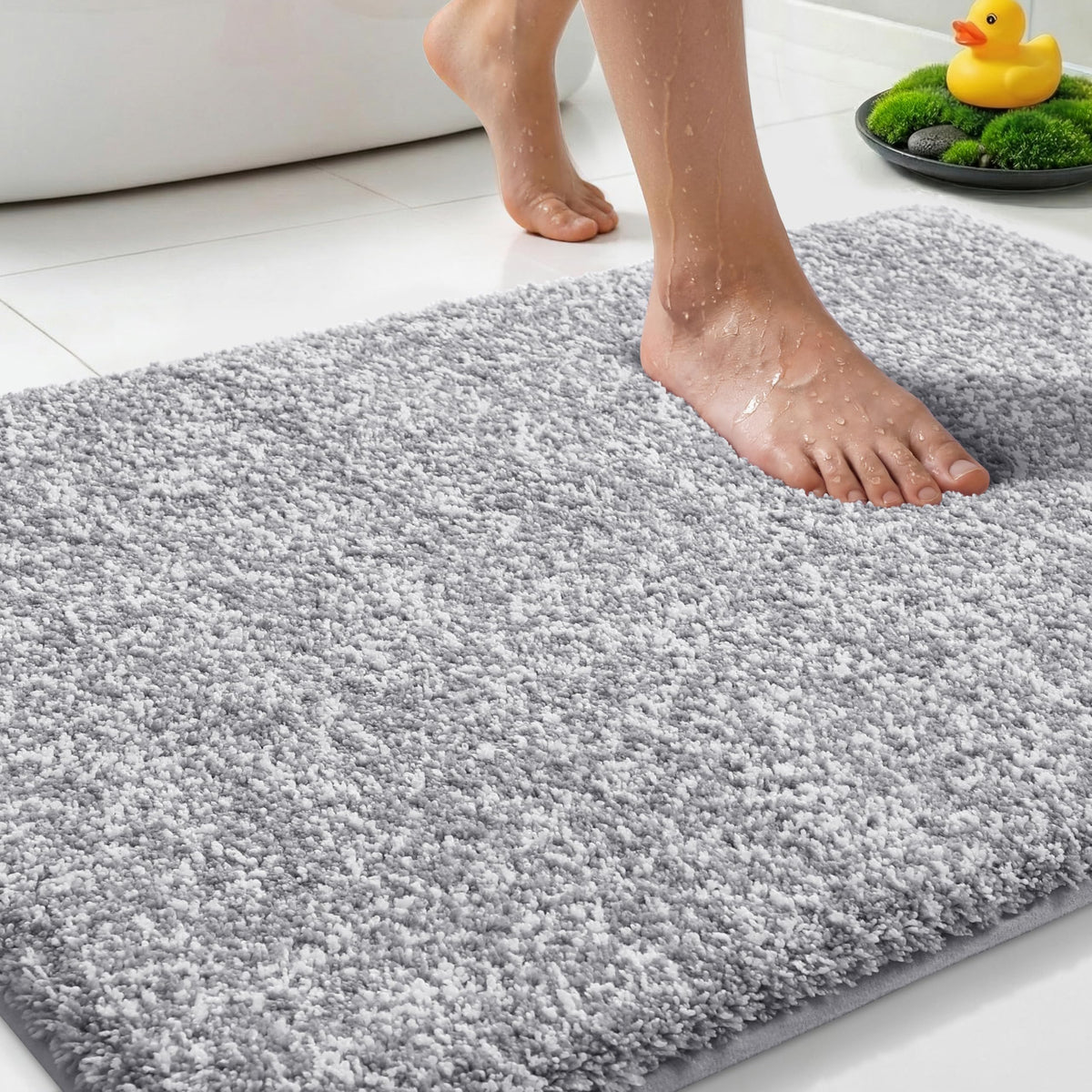 Yimobra Non Slip Machine Washable Bathroom Rug 32x20 Light Blue and White