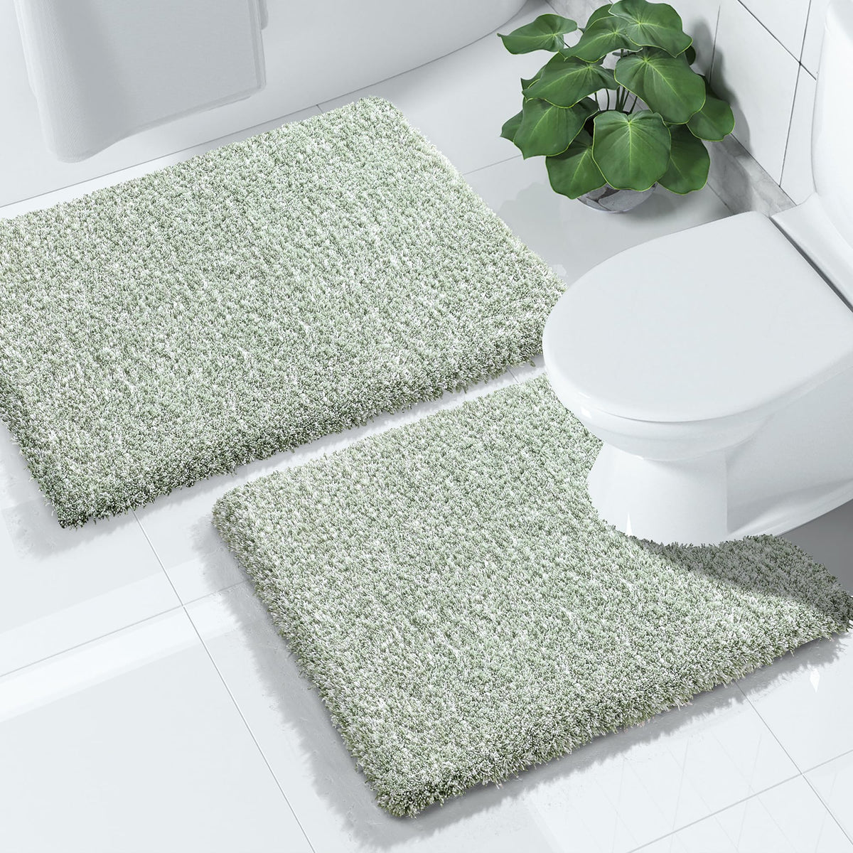 Yimobra Bathroom Rugs Sets 2 Piece, 32x20+24x17, Light Green and White