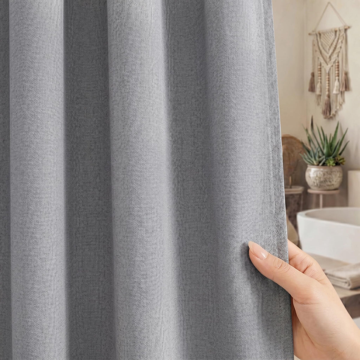 Seasonwood Linen Shower Curtain Farmhouse Bathroom Decor 72x96 Inches