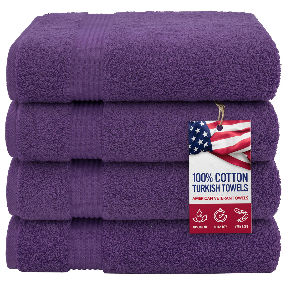 American Veteran Towel, Hand Towels for Bathroom Set of 4, 100% Cotton Turkish Hand Towel Sets, Soft Hand Face Towels, Navy Blue Hand Towels