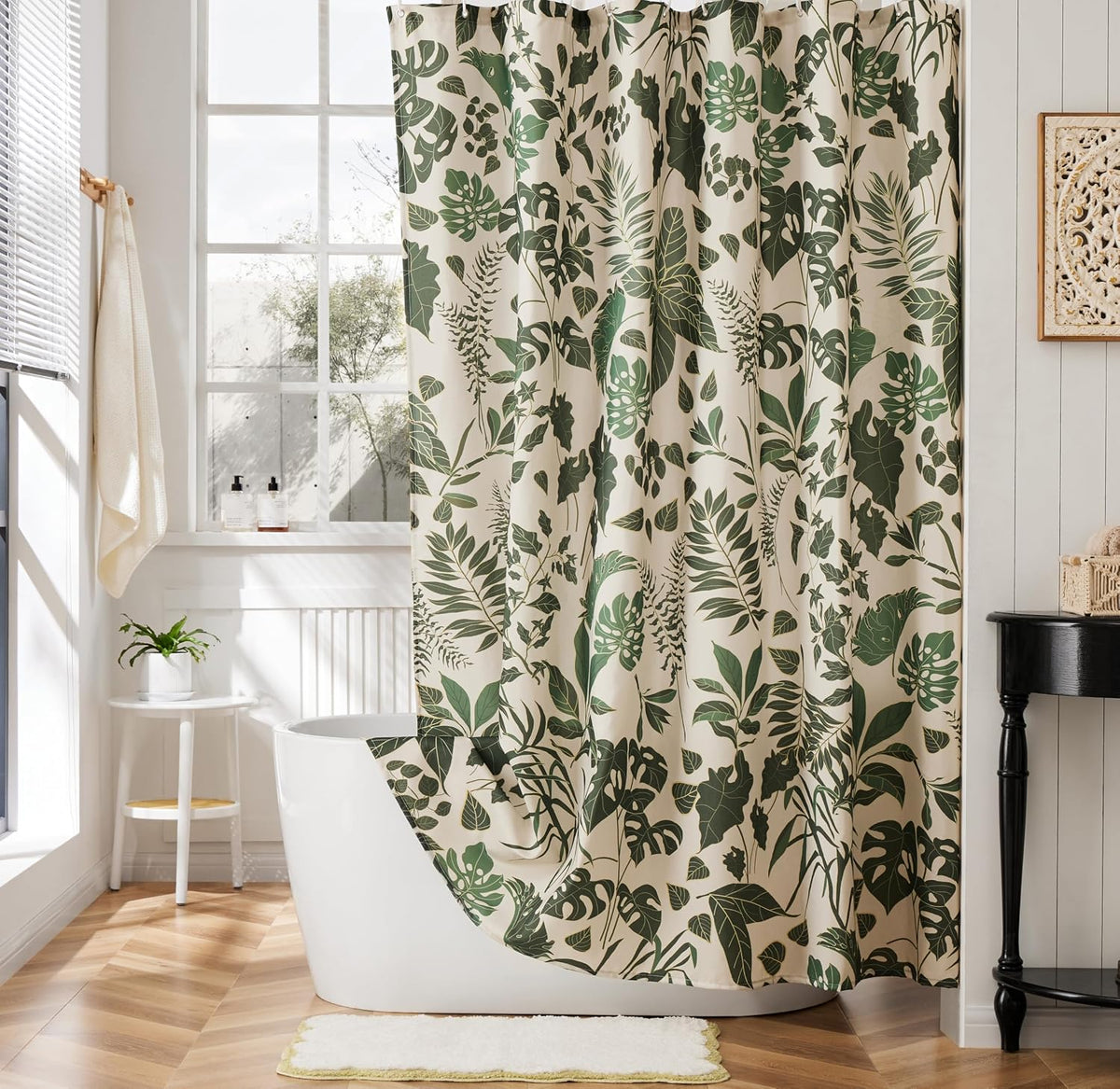 Ohocut Boho Shower Curtain Green Cute Floral Shower Curtains for Bathroom Allover Jungle Tropical Leaves Plant Shower Curtain Waterproof Polyester Fabric 72x72 Inch