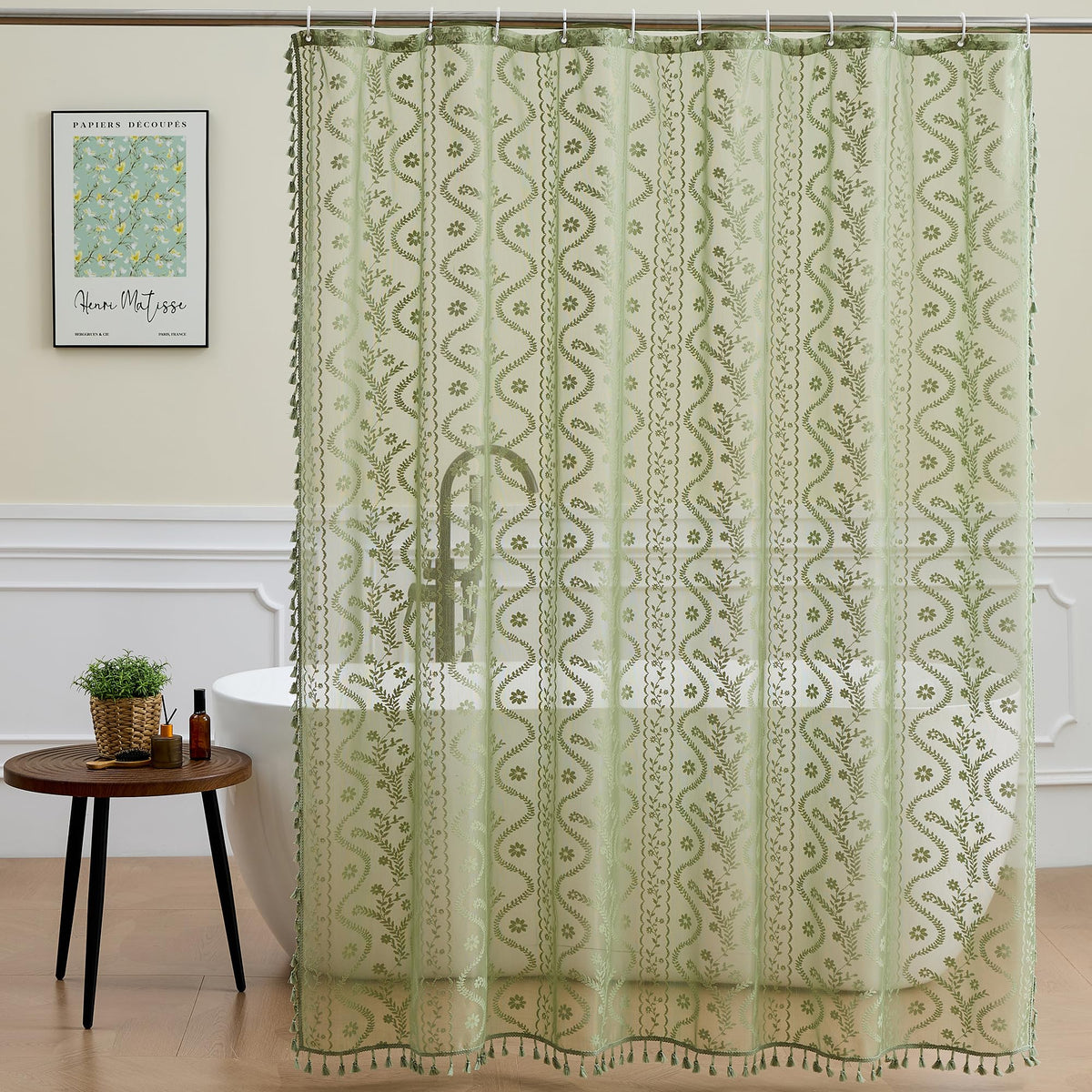 WAZZIO Terracotta Lace Shower Curtain,Boho Chic Fall Color,72 x 72 in