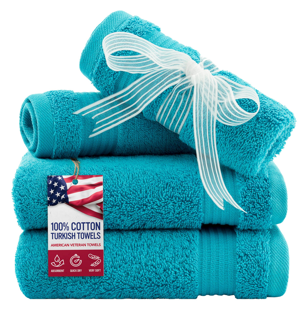 American Veteran Towel, Hand Towels for Bathroom Set of 4, 100% Cotton Turkish Hand Towel Sets, Soft Hand Face Towels, Navy Blue Hand Towels