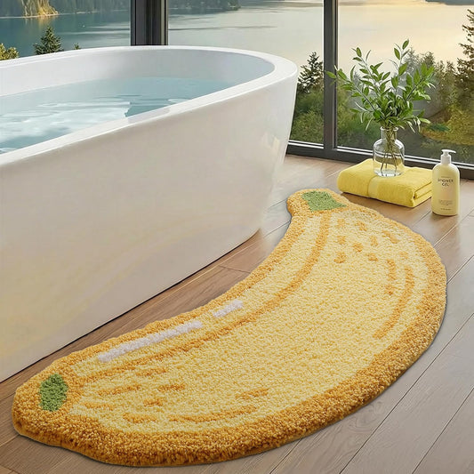 LUMI Cute Bathroom Rug, Absorbent Non Slip Bath Mat, 18.5"x39.5", Banana