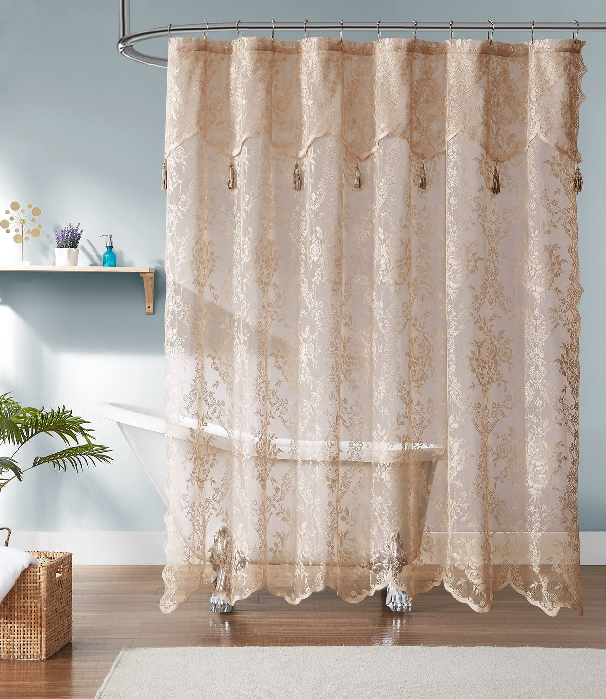 Warm Home Designs Navy Blue Lace Shower Curtain with Valance. LA Navy 72