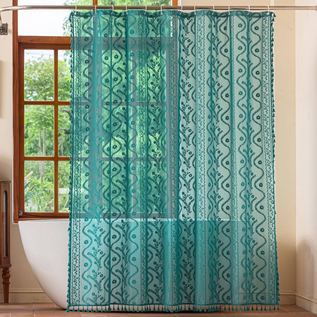 WAZZIO Terracotta Lace Shower Curtain,Boho Chic Fall Color,72 x 72 in