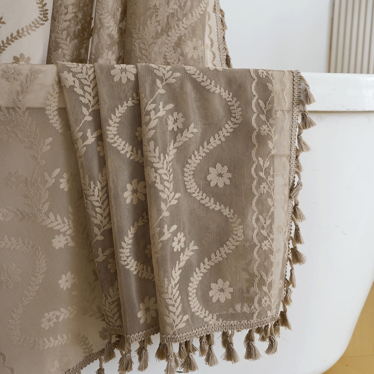 WAZZIO Terracotta Lace Shower Curtain,Boho Chic Fall Color,72 x 72 in