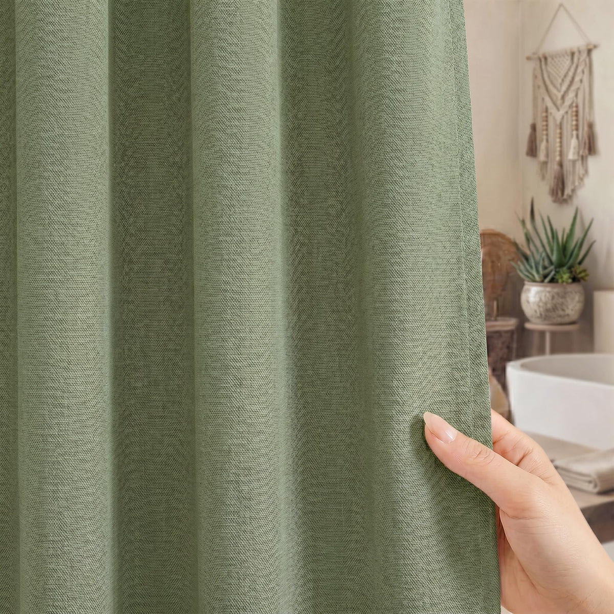 Seasonwood Linen Shower Curtain Farmhouse Bathroom Decor 72x96 Inches