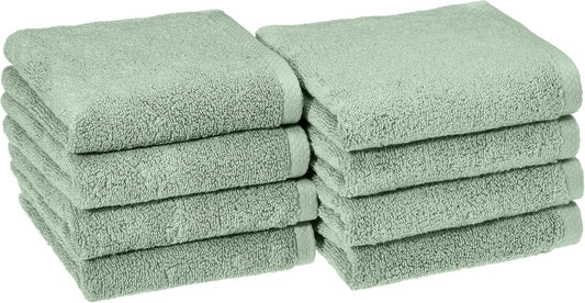 Amazon Basics Lightweight Quick-Dry Hand Towels, 100% Cotton, 28" x 16", Seafoam Green, 8-Pack
