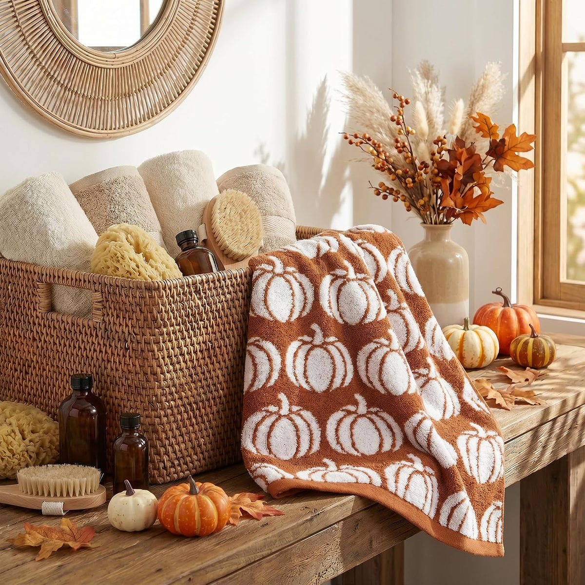 Artoid Mode 2 Pcs Beige Caramel Pumpkin Fall Hand Towels for Bathroom