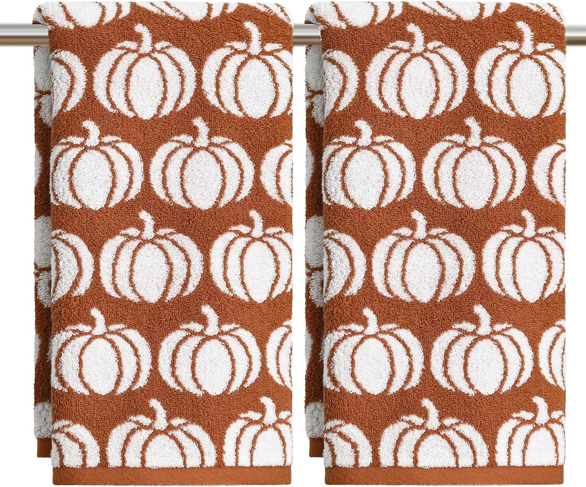 Artoid Mode 2 Pcs Beige Caramel Pumpkin Fall Hand Towels for Bathroom