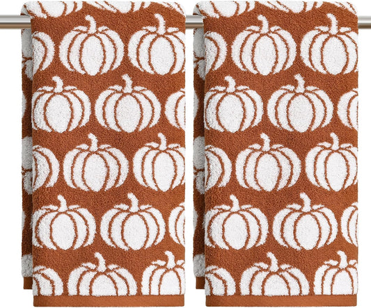 Artoid Mode 2 Pcs Beige Caramel Pumpkin Fall Hand Towels for Bathroom