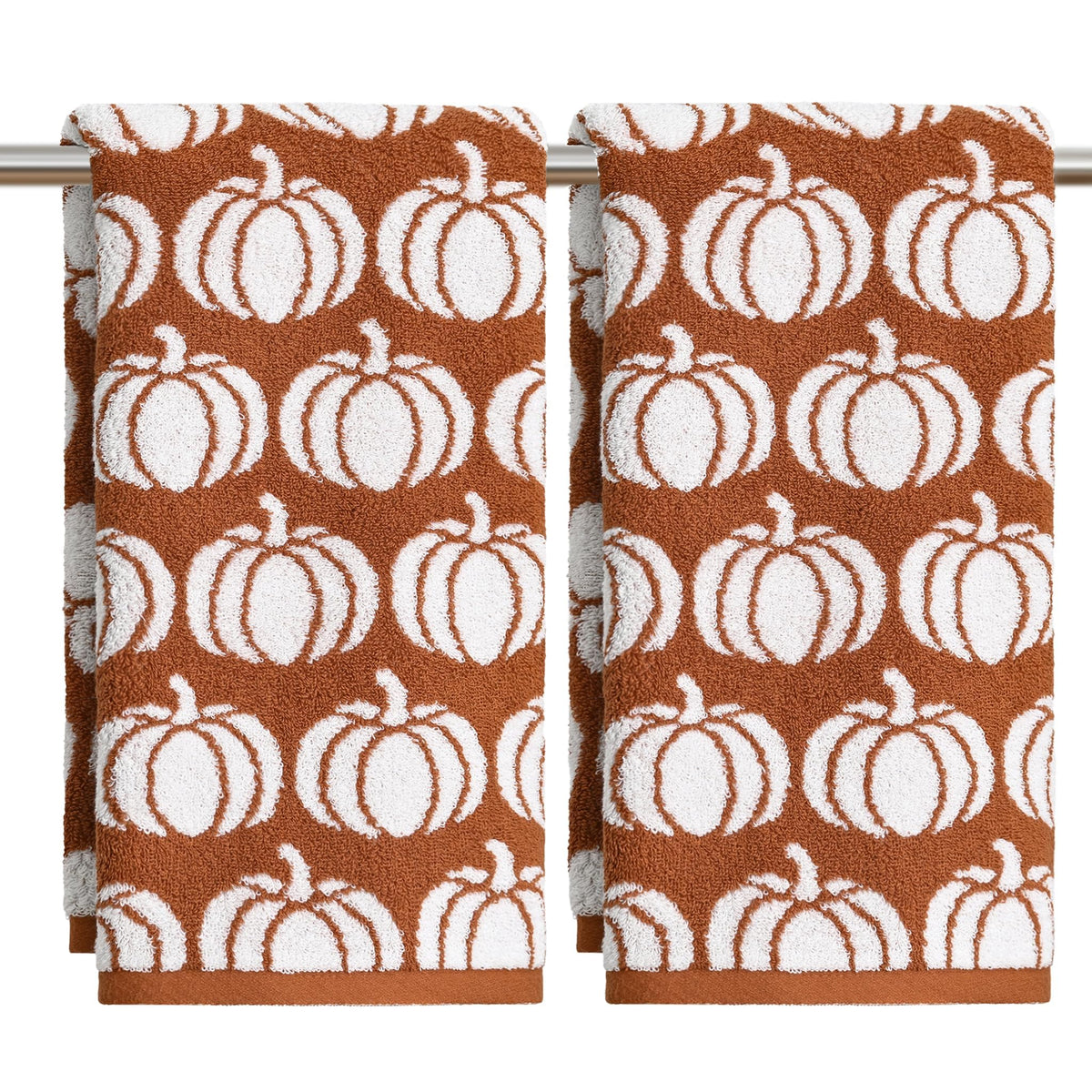 Artoid Mode 2 Pcs Beige Caramel Pumpkin Fall Hand Towels for Bathroom