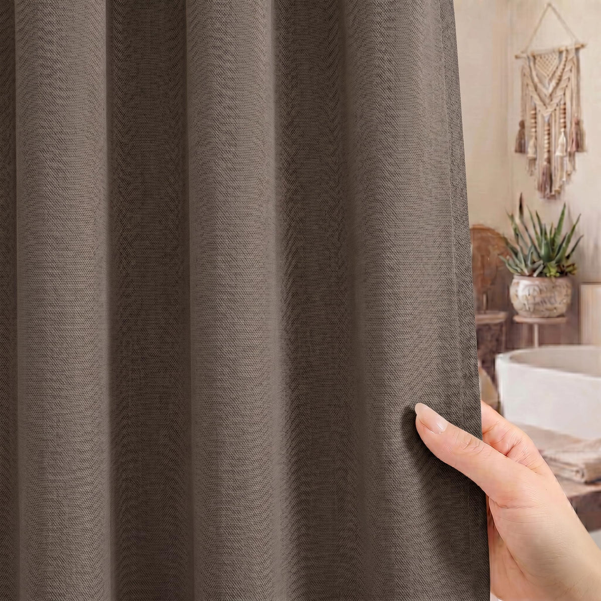 Seasonwood Linen Shower Curtain Farmhouse Bathroom Decor 72x96 Inches