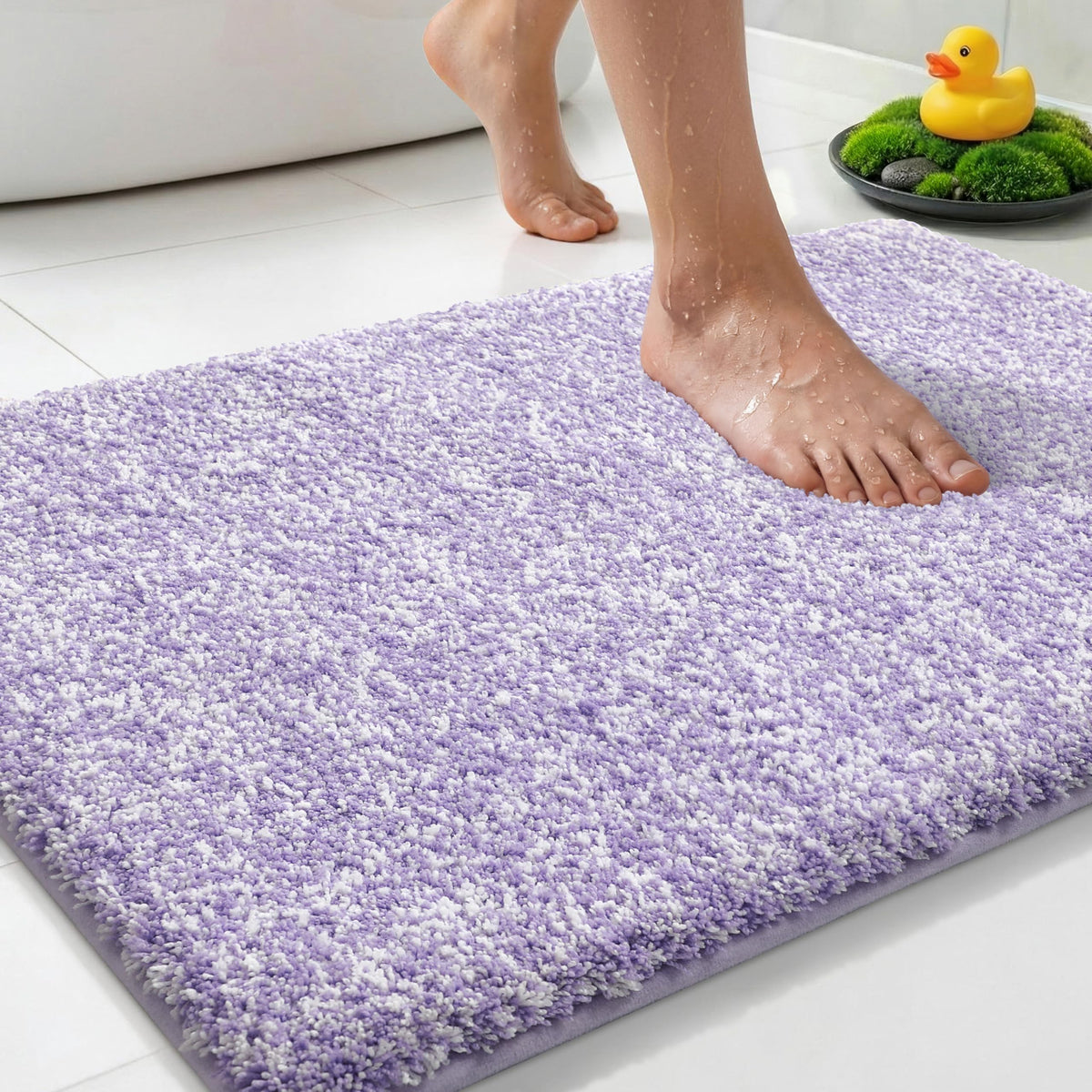 Yimobra Non Slip Machine Washable Bathroom Rug 32x20 Light Blue and White