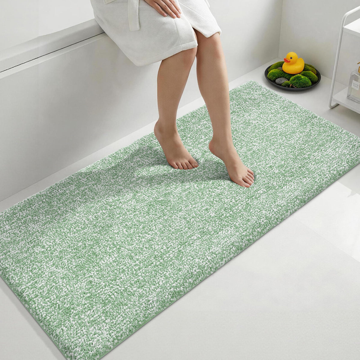 Yimobra Non Slip Machine Washable Bathroom Rug 32x20 Light Blue and White