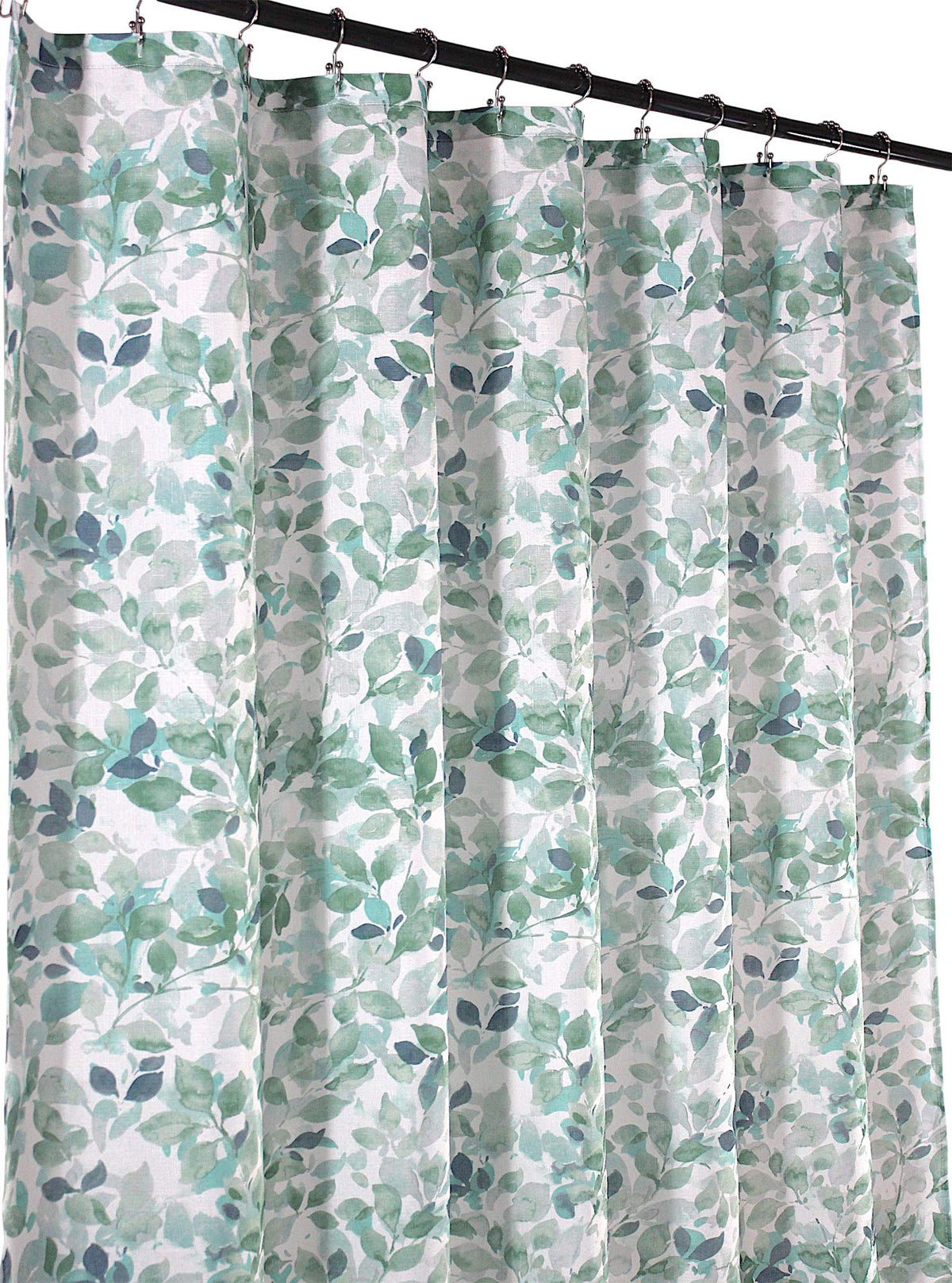 Blue Floral Fabric Shower Curtain Farmhouse Border Design for Bath 72x72