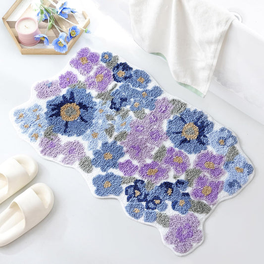 TRUEDAYS Floral Bath Mat, Cute Bath Mat for Bathroom, 32'' x 20'', Purple