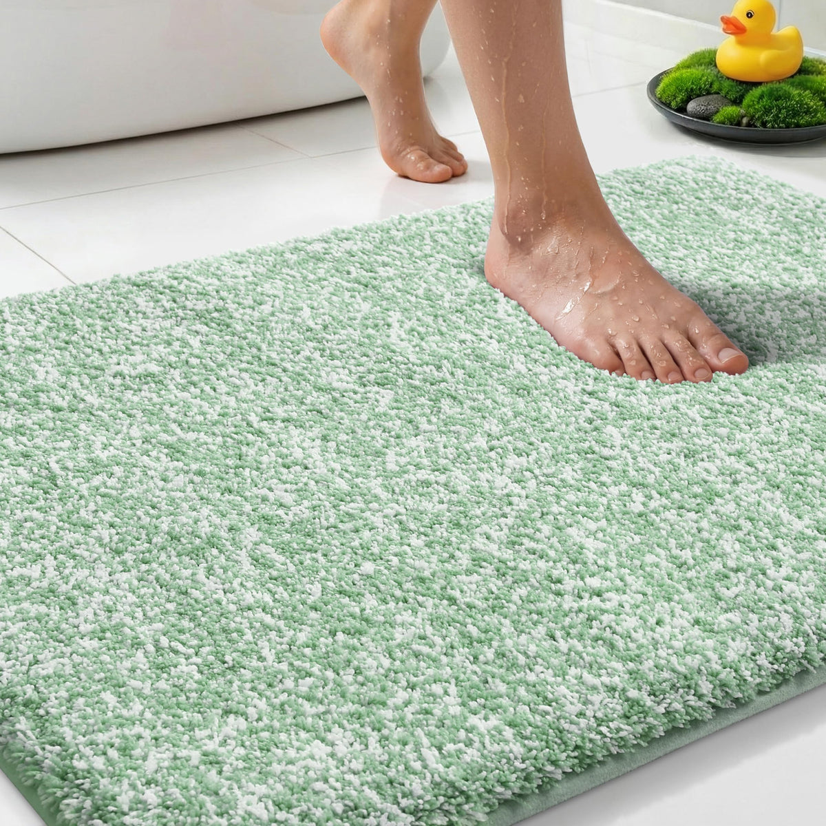 Yimobra Non Slip Machine Washable Bathroom Rug 32x20 Light Blue and White
