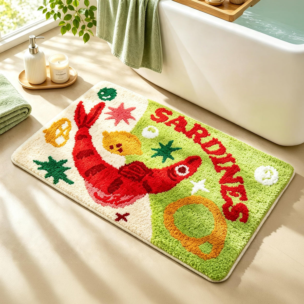 Cute Cat Bath Mat, Unique Blue Small Fun Bathroom Rug
