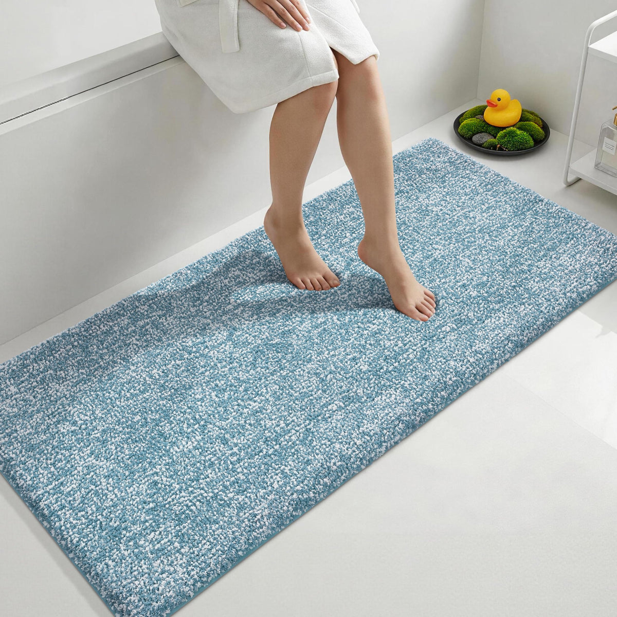 Yimobra Non Slip Machine Washable Bathroom Rug 32x20 Light Blue and White
