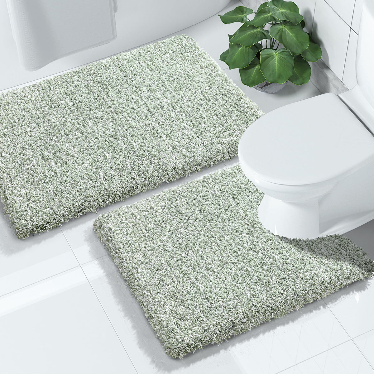 Yimobra Bathroom Rugs Sets 2 Piece, 32x20+24x17, Light Green and White
