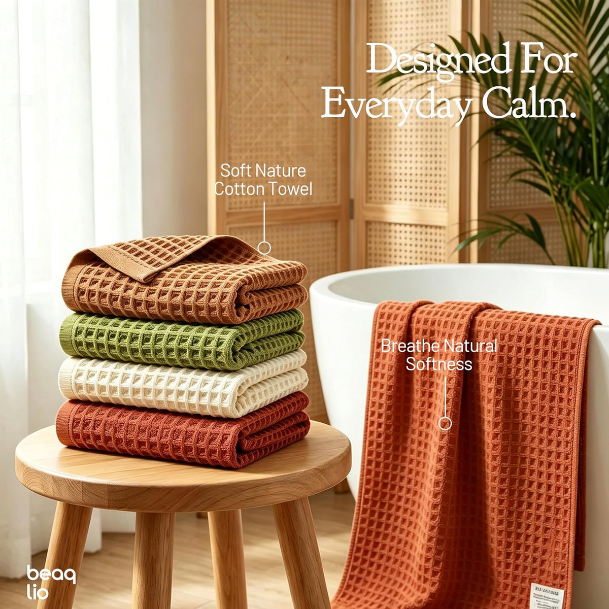 100% Cotton Waffle Towel Set, 4pcs Bath Towels for Bathroom 55*29''