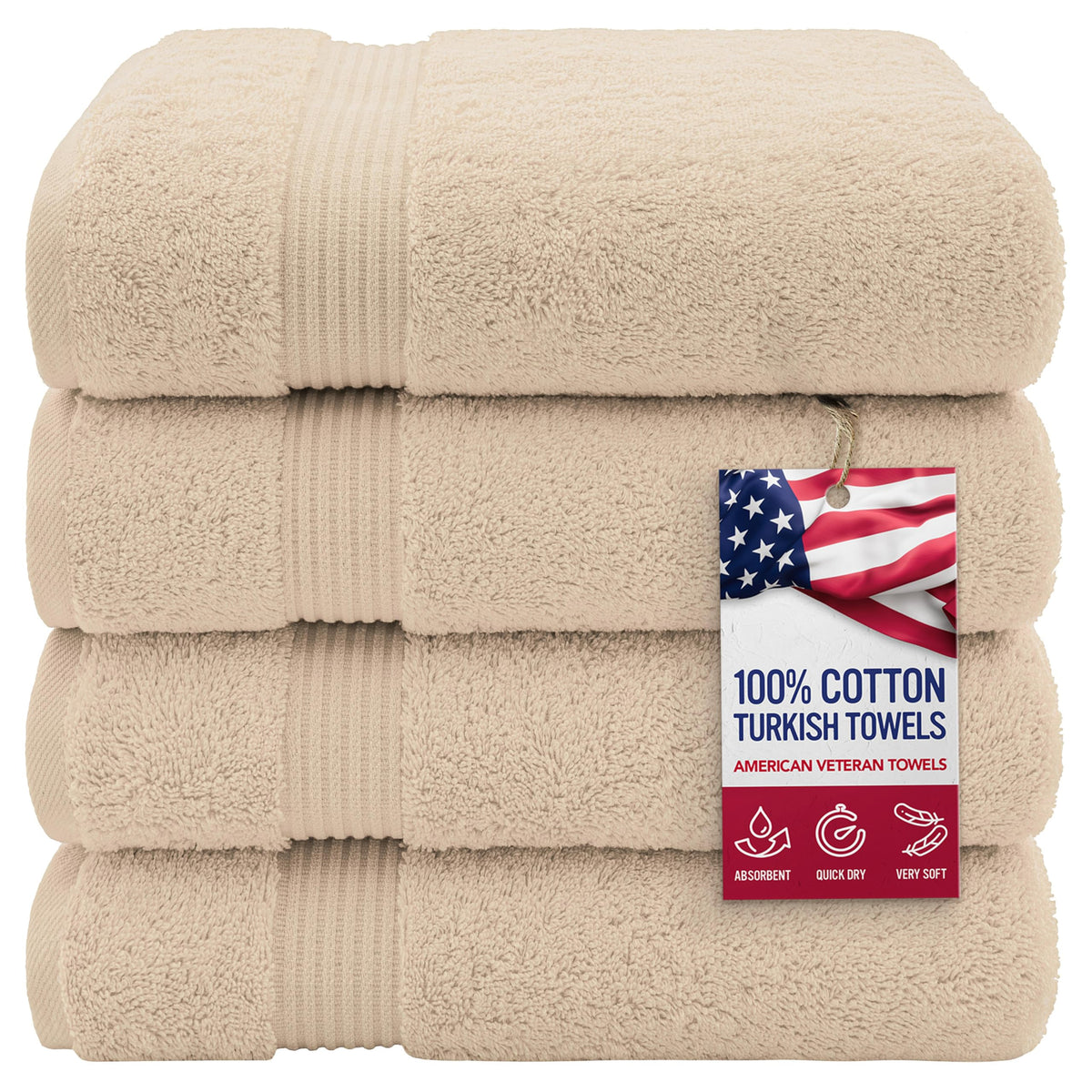 American Veteran Towel, Hand Towels for Bathroom Set of 4, 100% Cotton Turkish Hand Towel Sets, Soft Hand Face Towels, Navy Blue Hand Towels