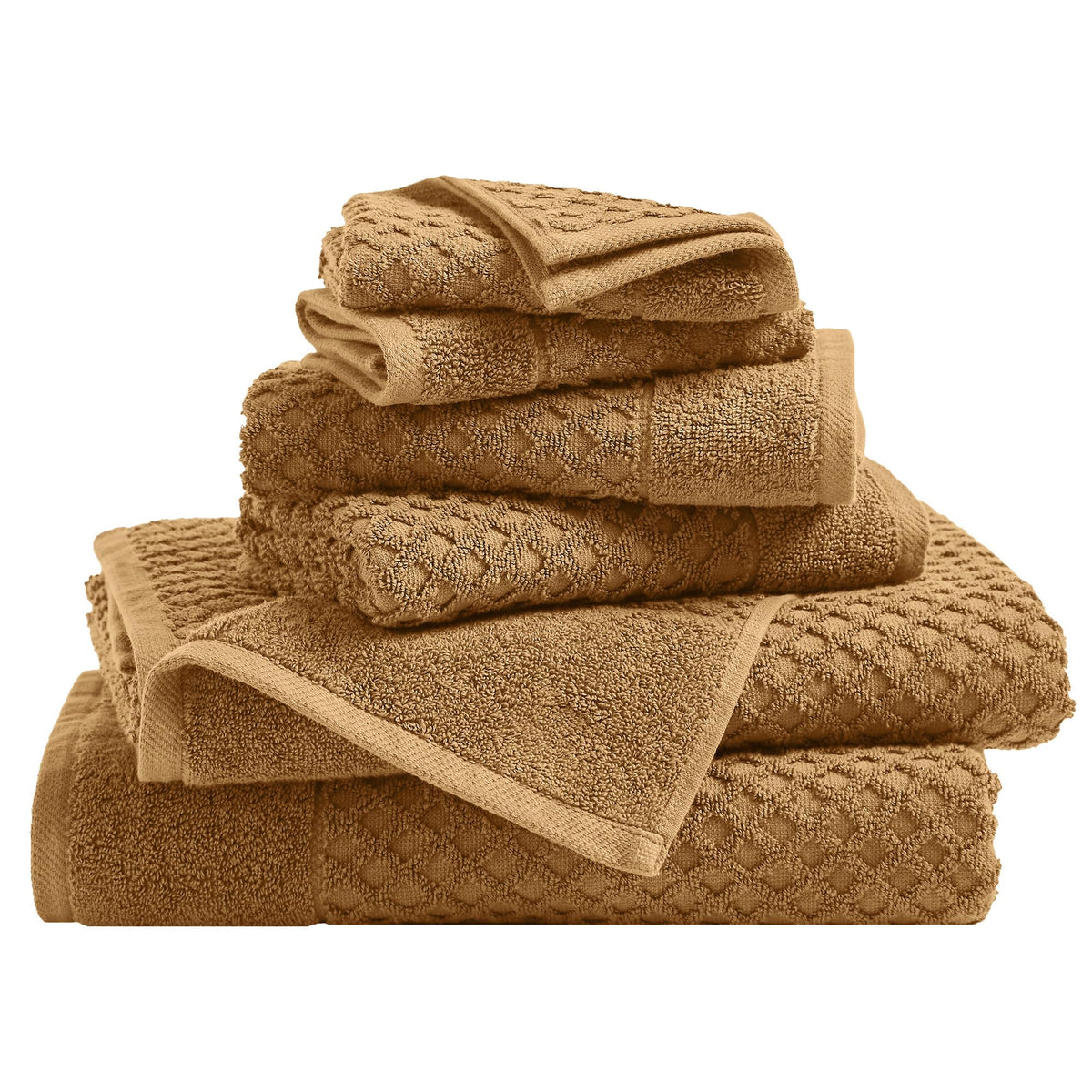Great Bay Home Bath Towels - 100% Cotton 6 Piece Towel Set - Diamond Waffle Weave - Absorbent, Durable, Quick-Dry Towels for Bathroom (Marigold)