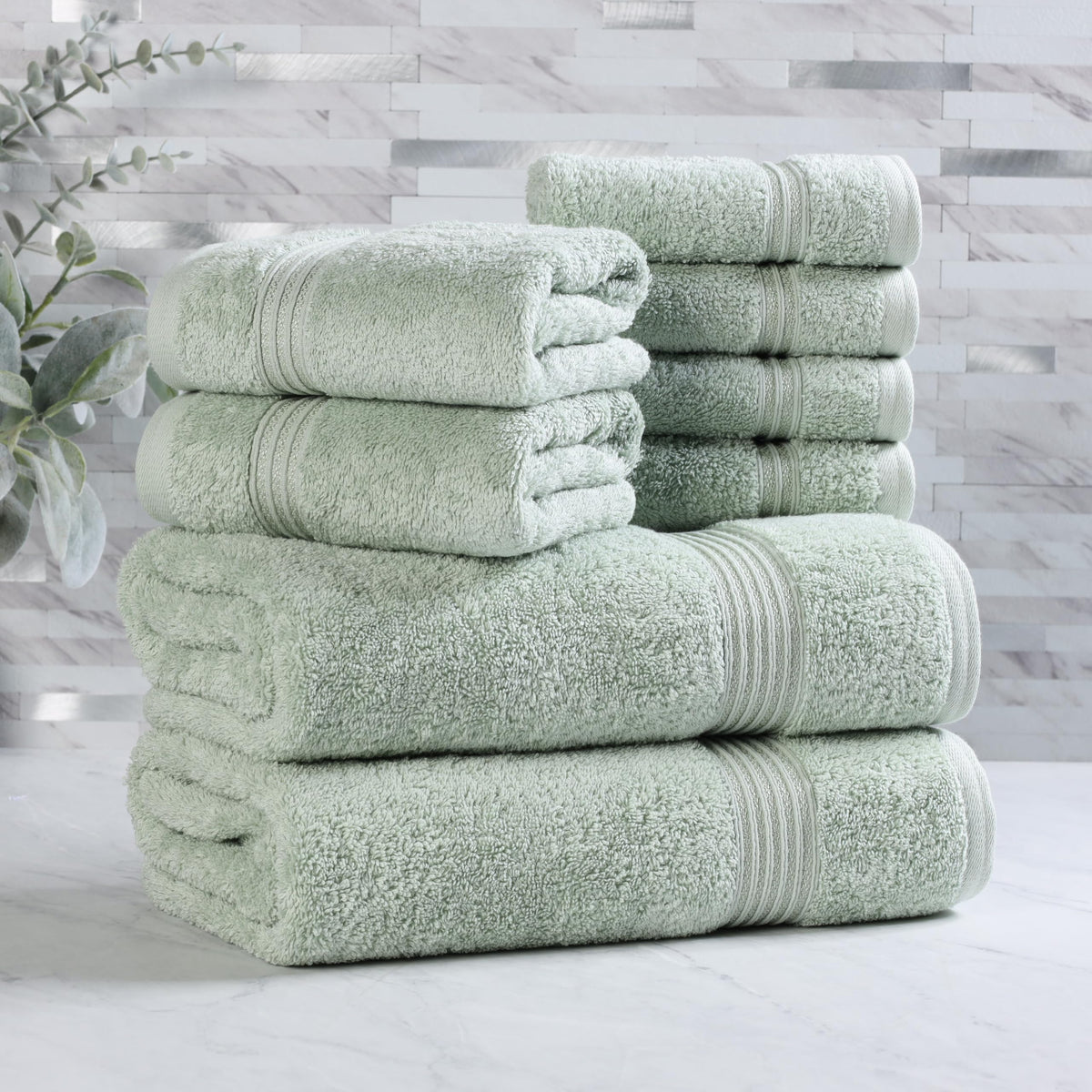 Superior Egyptian Cotton 6-Piece Towel Set, Bathroom Essentials, Towels For Bathroom, Apartment, Airbnb, Guest Bath, Face, Hand, Bath Towels, Washcloths, Absorbent, Fast Drying, Sage