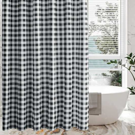 Fabric Shower Curtain-Black & White Farmhouse Shower Curtains for Bathroom
