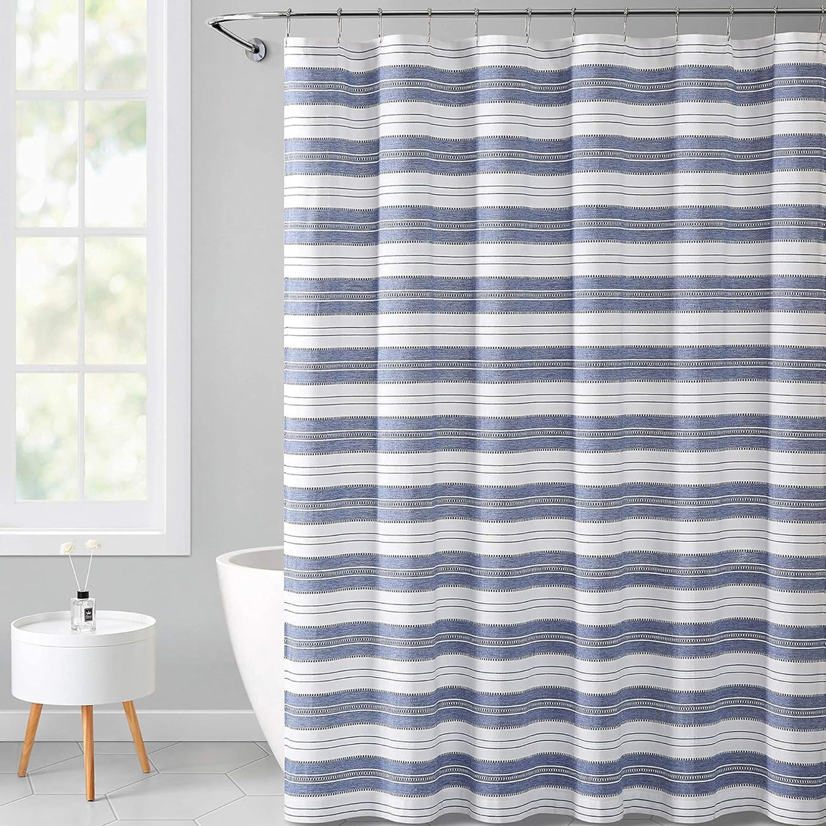 Serafina Home Nautical Striped Blue and White Fabric Shower Curtain:
