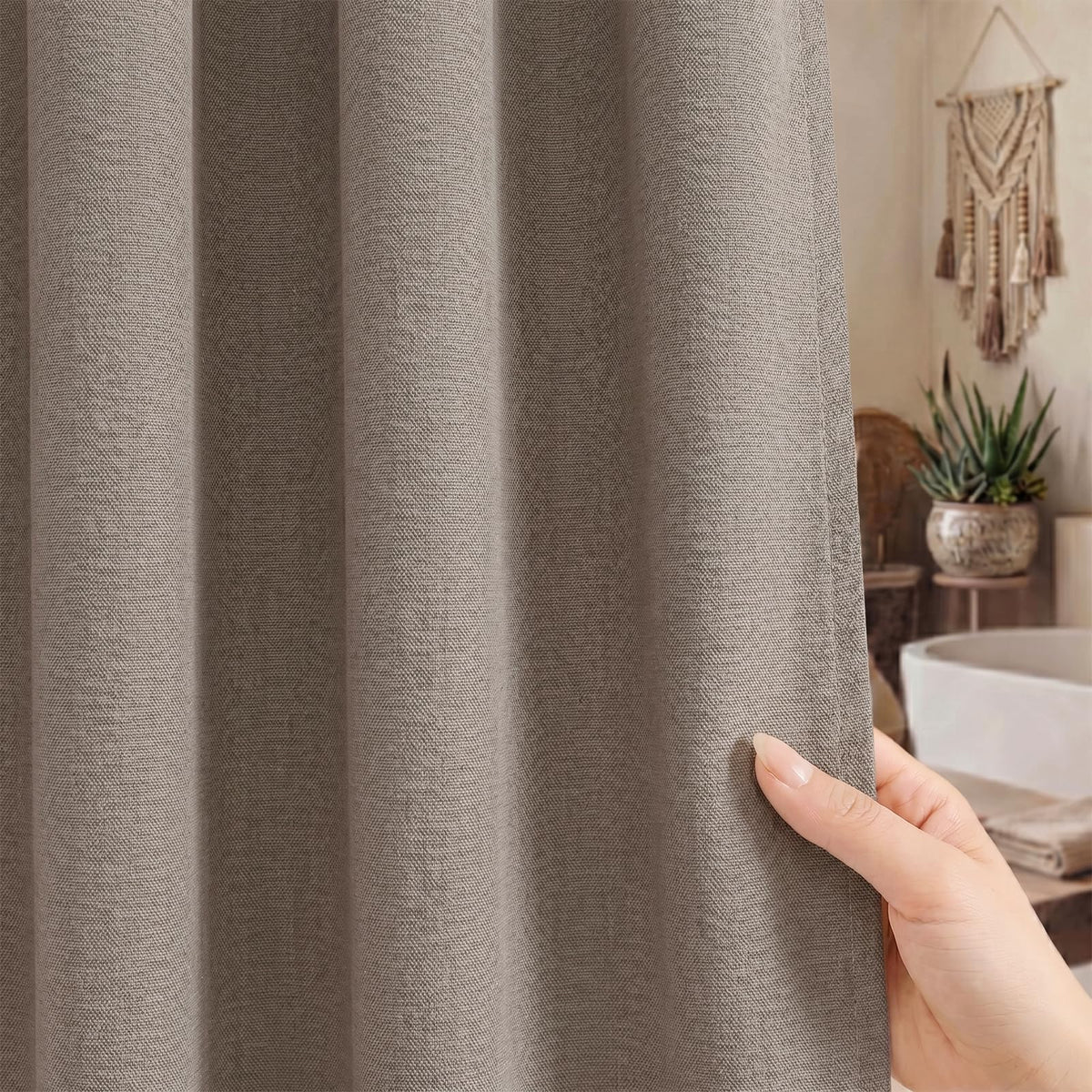 Seasonwood Linen Shower Curtain Farmhouse Bathroom Decor 72x96 Inches