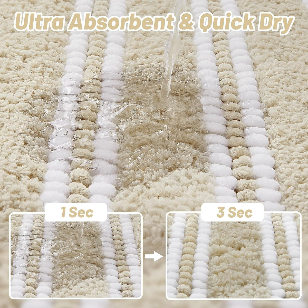 Bathroom Rugs Non Slip Washable 32x20, Ultra Soft Super Absorbent Bath Rugs for Bathroom Floor, Shaggy Chenille Bath Rug, Microfiber Plush Quick Dry Bath Mat for Bathtub, Sink and Shower, Beige