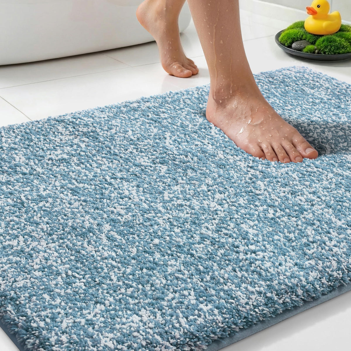 Yimobra Non Slip Machine Washable Bathroom Rug 32x20 Light Blue and White