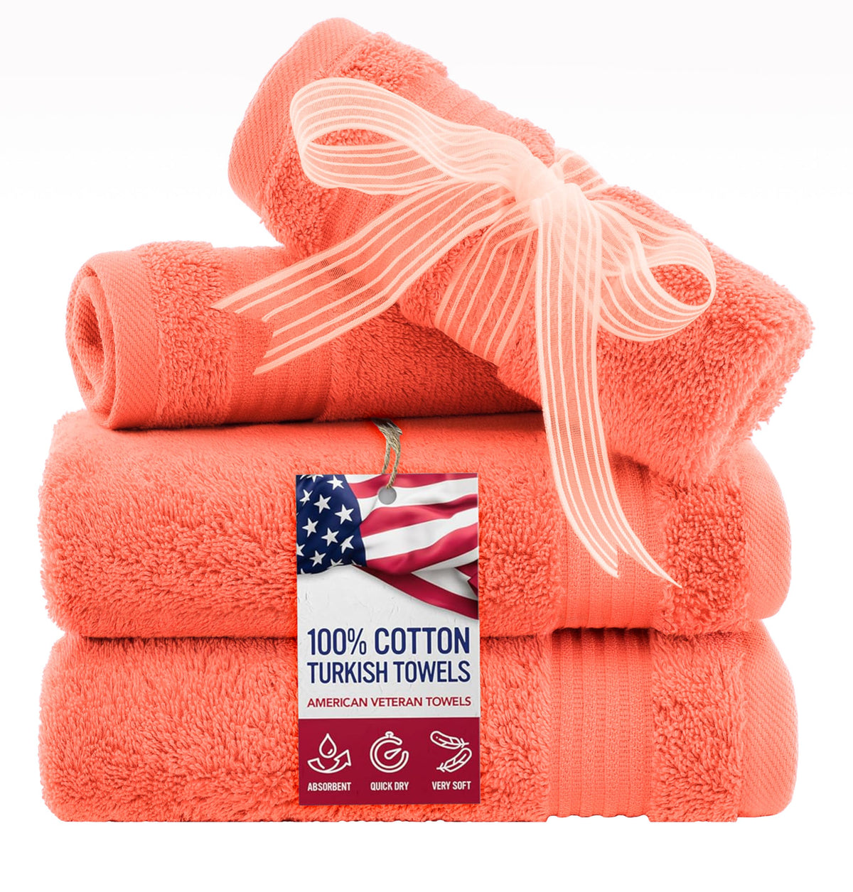 American Veteran Towel, Hand Towels for Bathroom Set of 4, 100% Cotton Turkish Hand Towel Sets, Soft Hand Face Towels, Navy Blue Hand Towels