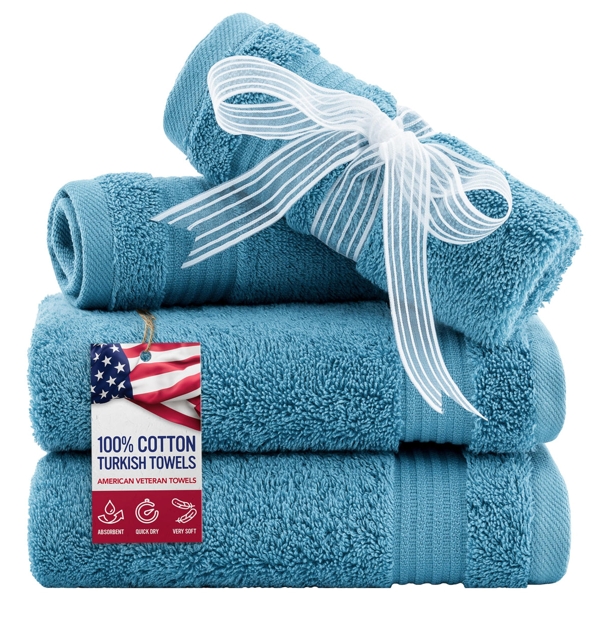 American Veteran Towel, Hand Towels for Bathroom Set of 4, 100% Cotton Turkish Hand Towel Sets, Soft Hand Face Towels, Navy Blue Hand Towels
