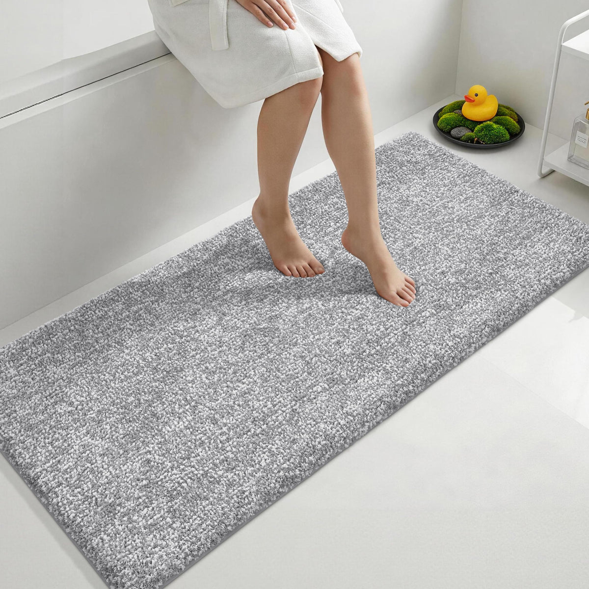 Yimobra Non Slip Machine Washable Bathroom Rug 32x20 Light Blue and White