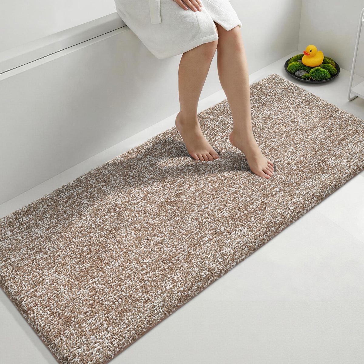 Yimobra Non Slip Machine Washable Bathroom Rug 32x20 Light Blue and White