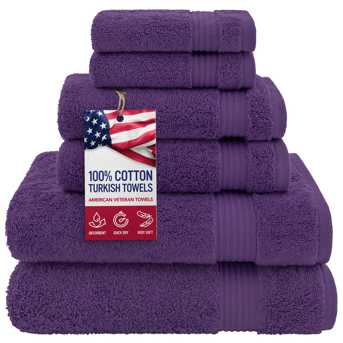 American Veteran Towel, Hand Towels for Bathroom Set of 4, 100% Cotton Turkish Hand Towel Sets, Soft Hand Face Towels, Navy Blue Hand Towels