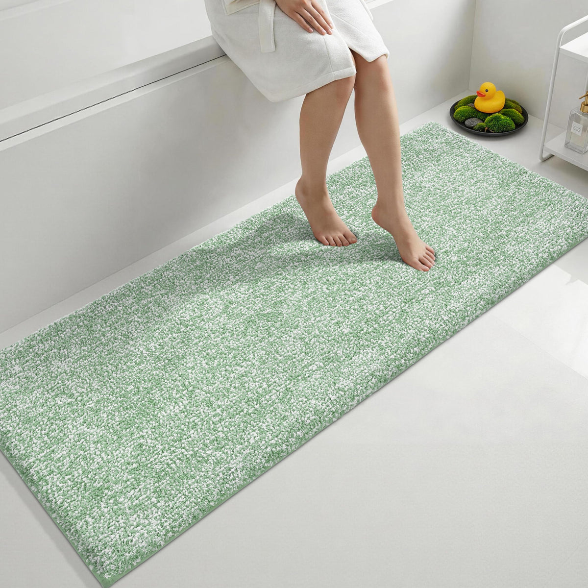 Yimobra Non Slip Machine Washable Bathroom Rug 32x20 Light Blue and White