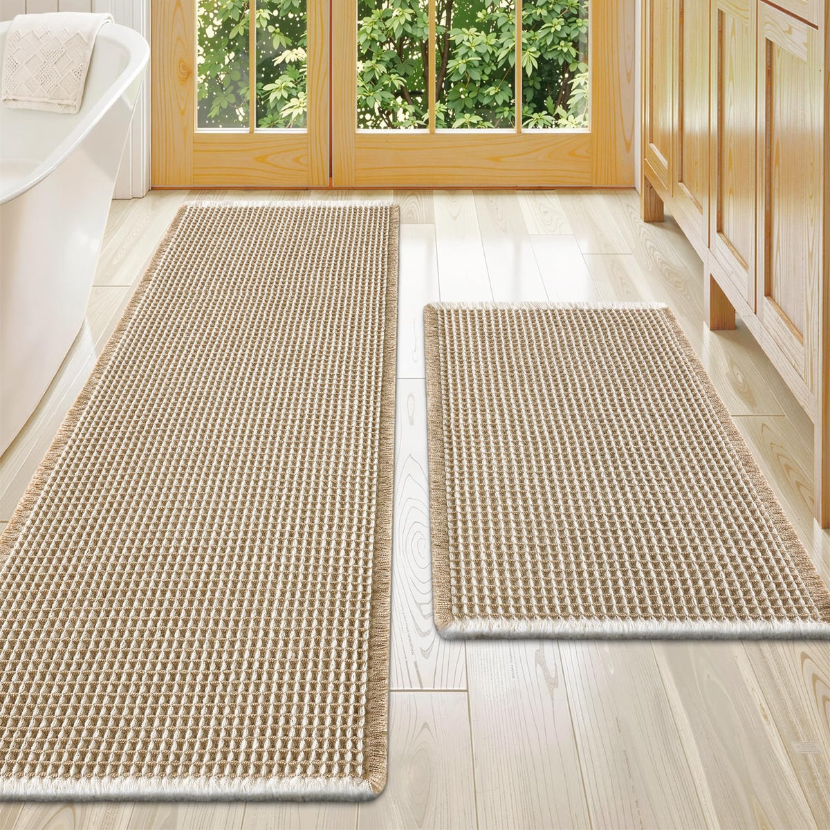 Smiry Waffle Bathroom Rugs Sets 2 Piece (30x20+24x16, Brown)