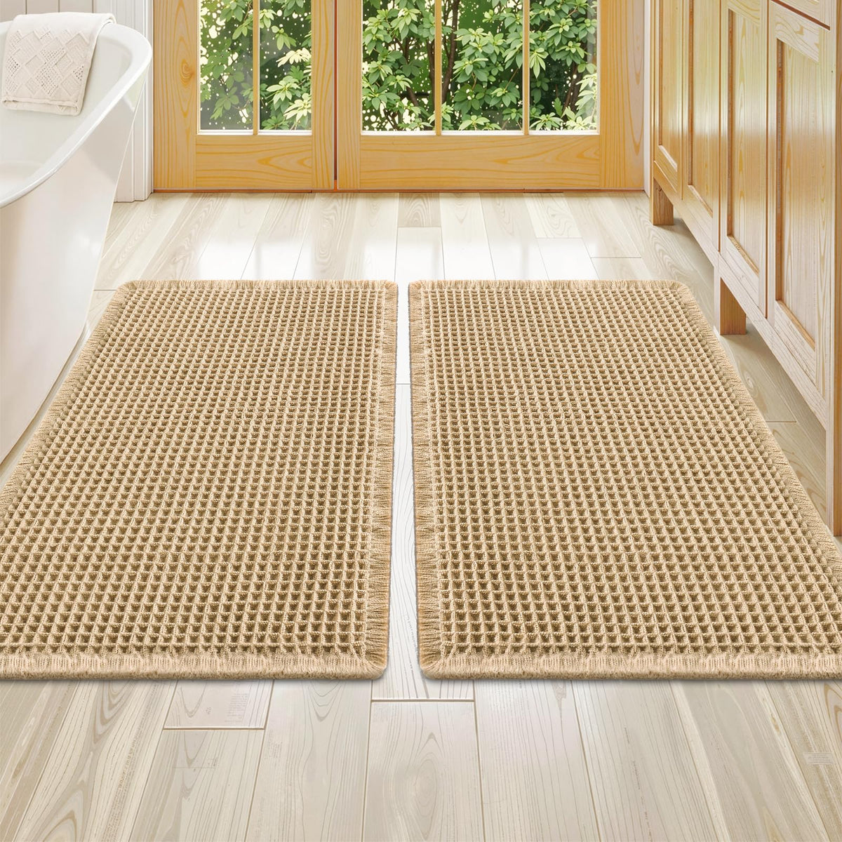 Smiry Waffle Bathroom Rugs Sets 2 Piece (30x20+24x16, Brown)