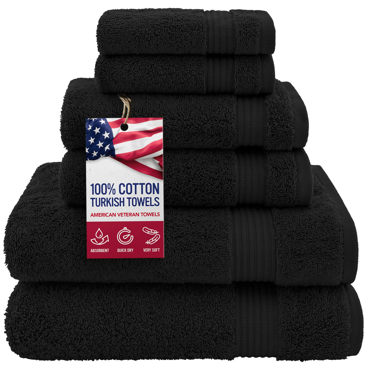 American Veteran Towel, Hand Towels for Bathroom Set of 4, 100% Cotton Turkish Hand Towel Sets, Soft Hand Face Towels, Navy Blue Hand Towels