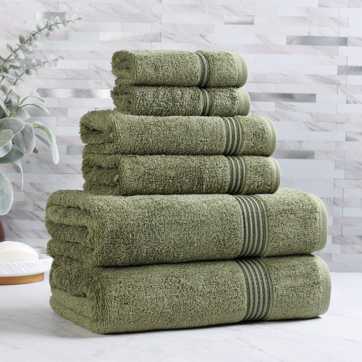 Superior Egyptian Cotton 6-Piece Towel Set, Bathroom Essentials, Towels For Bathroom, Apartment, Airbnb, Guest Bath, Face, Hand, Bath Towels, Washcloths, Absorbent, Fast Drying, Sage