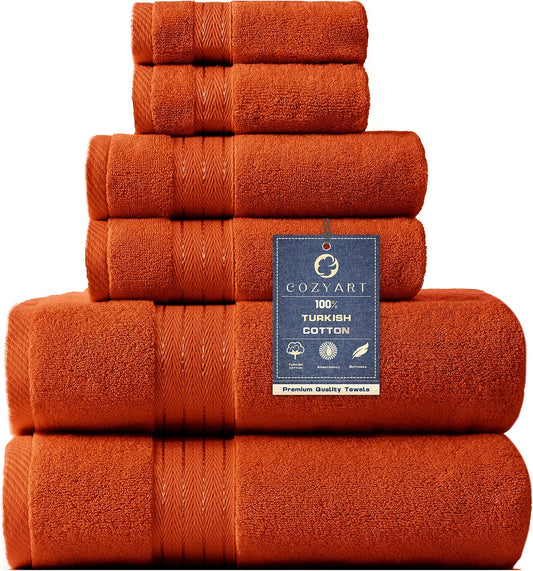 COZYART Luxury Bath Towel Set 6 Pcs, Burnt Orange 100% Turkish Cotton