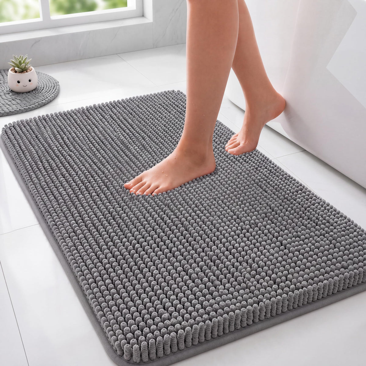 Utopia Home Absorbent Chenille Bath Rug Mat for Bathroom, 24x17 Inch, Grey