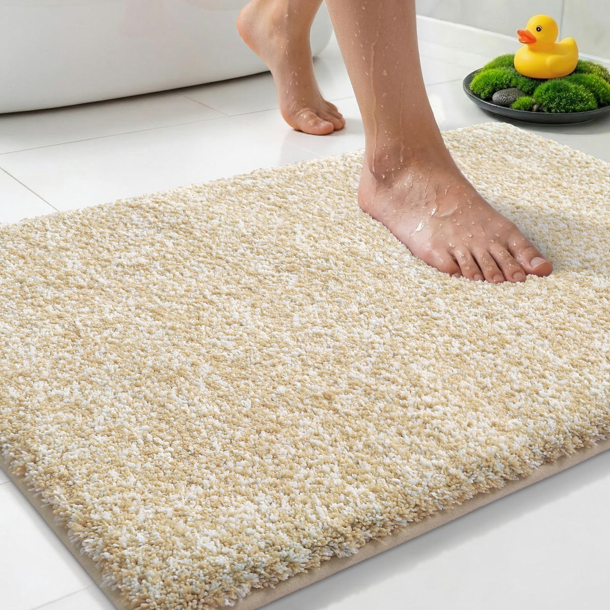 Yimobra Non Slip Machine Washable Bathroom Rug 32x20 Light Blue and White