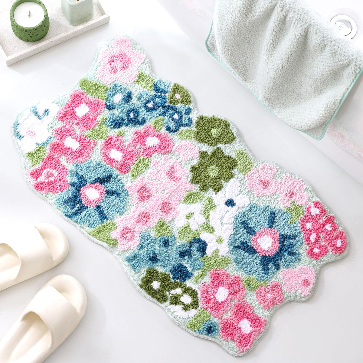 TRUEDAYS Floral Bath Mat, Cute Bath Mat for Bathroom, 32'' x 20'', Purple